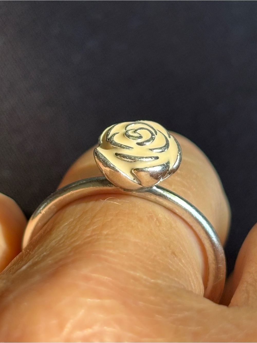 Sterling Silver Rose Ring with Cream Enamel - Picture 2 of 9